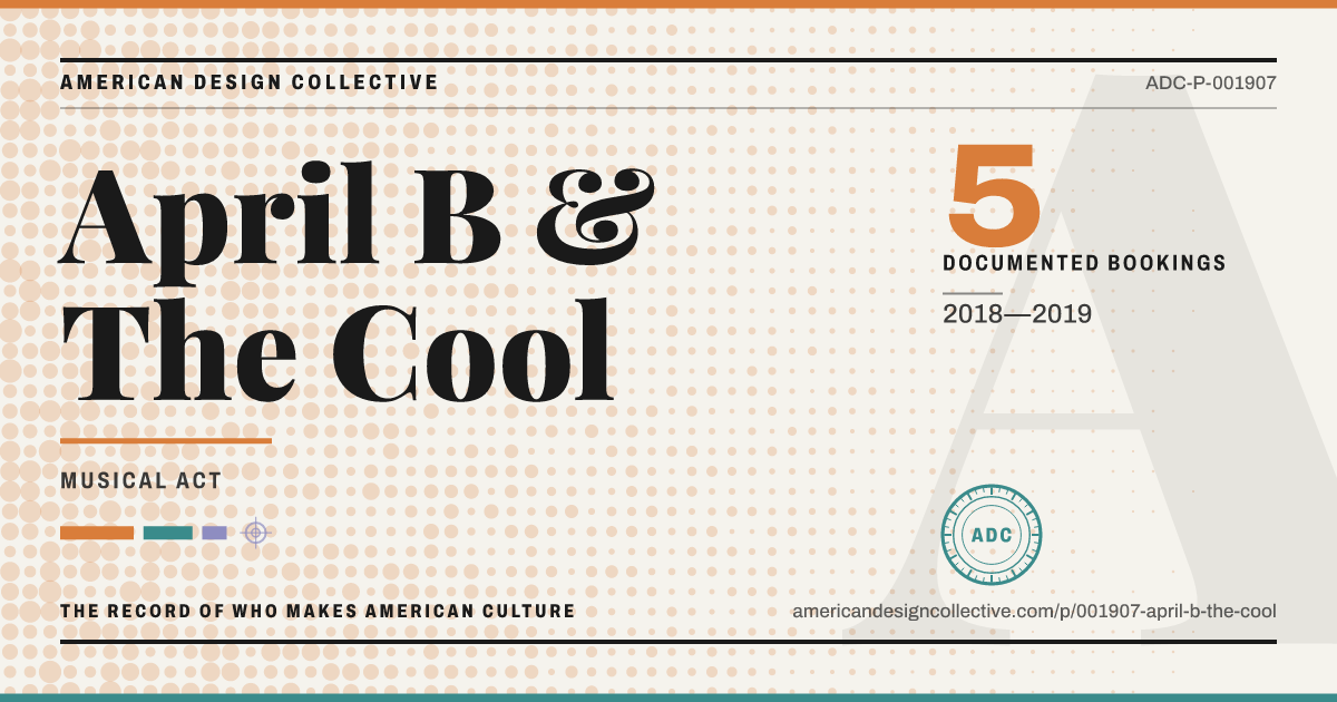 Registry card for April B & The Cool: the ADC seal, April B & The Cool, and how much is on record.