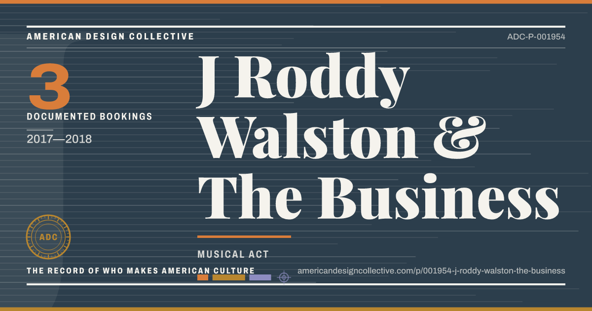 Registry card for J Roddy Walston & The Business: the ADC seal, J Roddy Walston & The Business, and how much is on record.