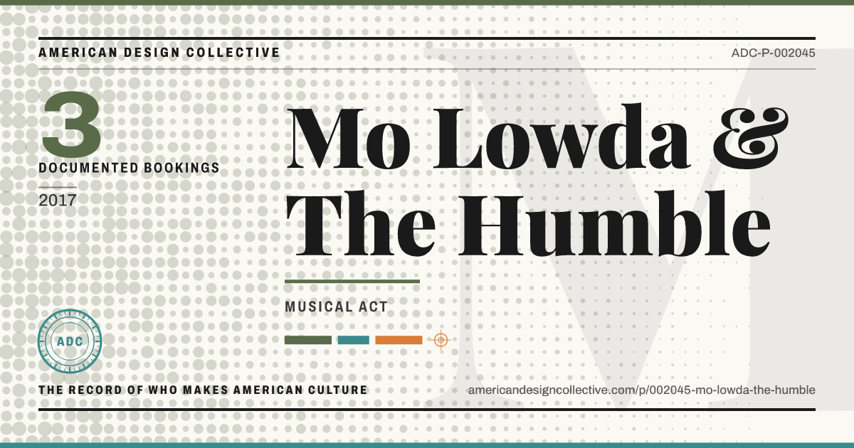 Registry card for Mo Lowda & The Humble: the ADC seal, Mo Lowda & The Humble, and how much is on record.