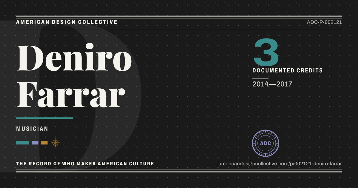 Registry card for Deniro Farrar: the ADC seal, Deniro Farrar, and how much is on record.