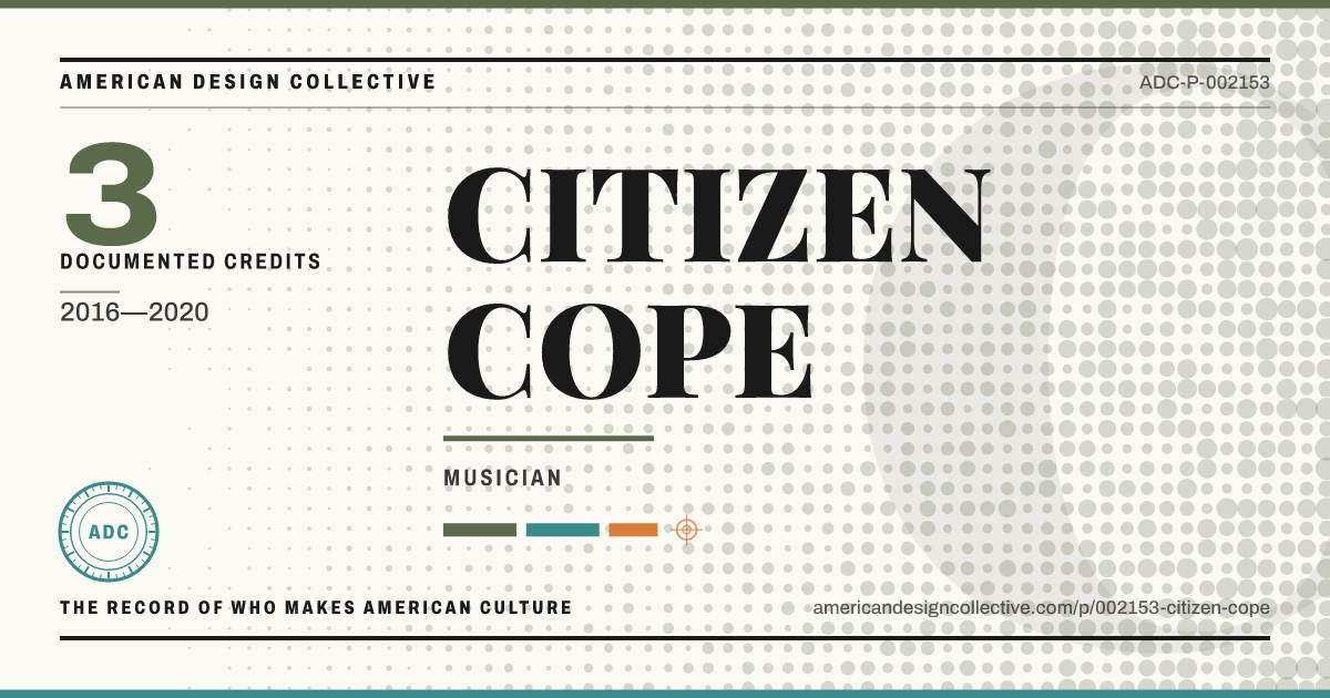 Registry card for CITIZEN COPE: the ADC seal, CITIZEN COPE, and how much is on record.