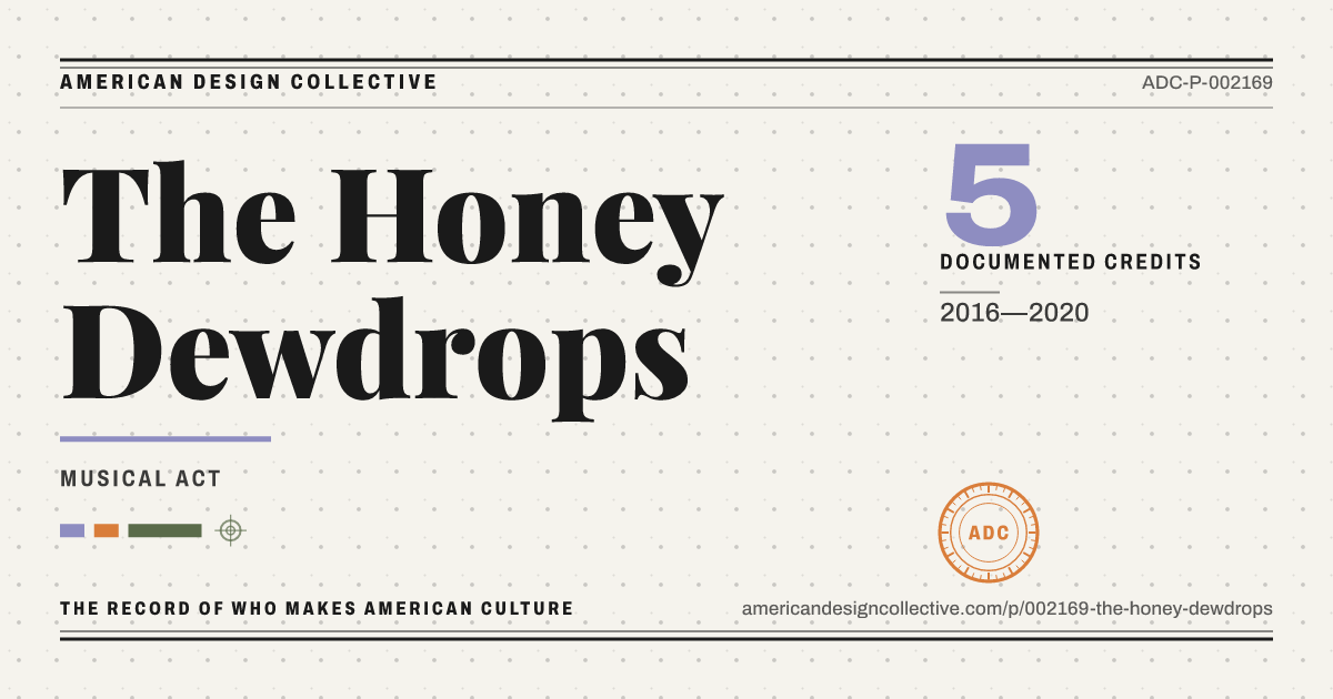 Registry card for The Honey Dewdrops: the ADC seal, The Honey Dewdrops, and how much is on record.