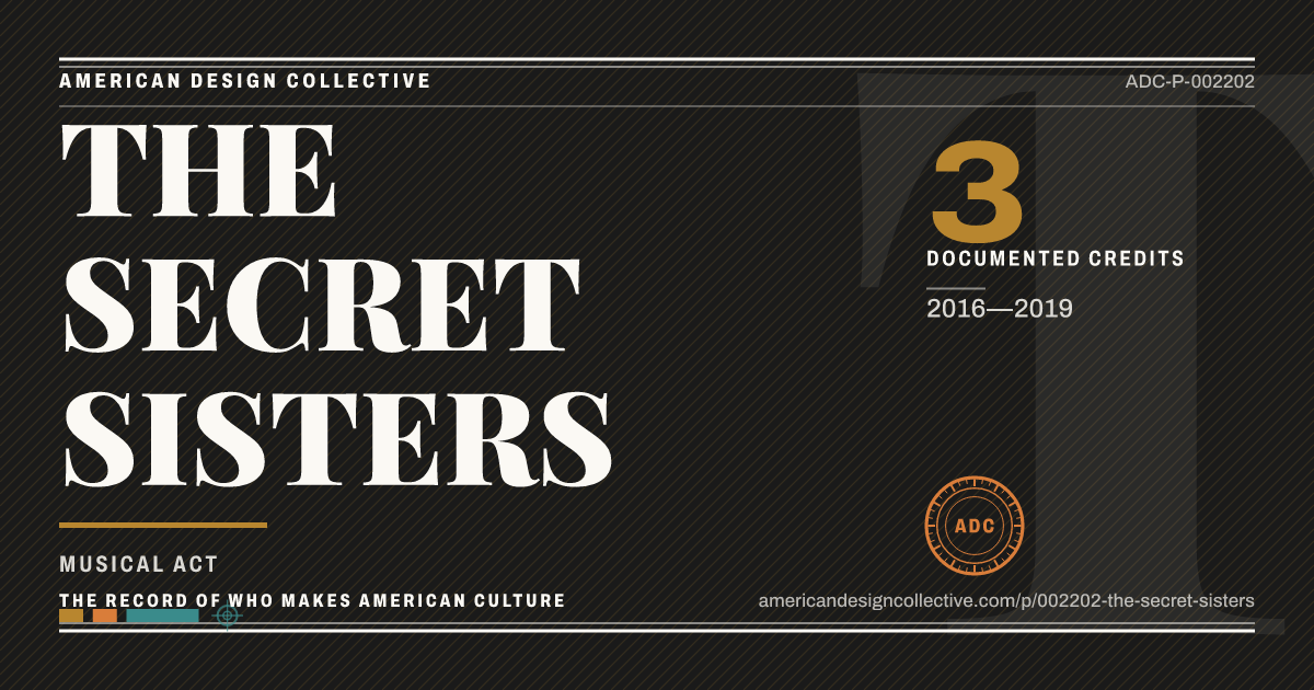 Registry card for THE SECRET SISTERS: the ADC seal, THE SECRET SISTERS, and how much is on record.