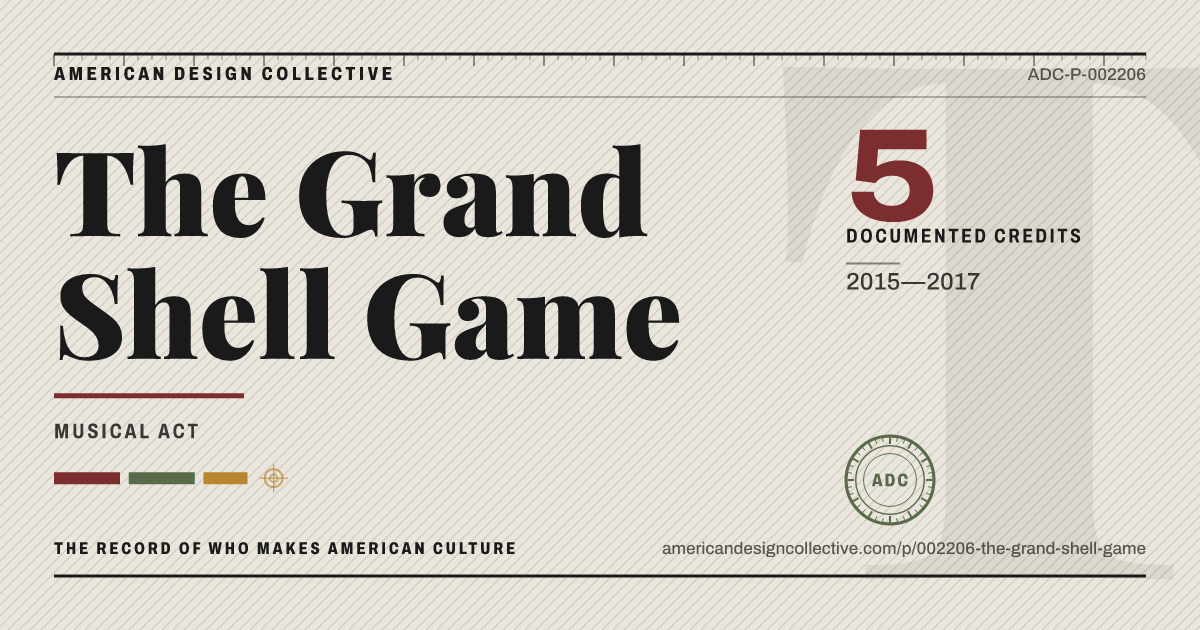 Registry card for The Grand Shell Game: the ADC seal, The Grand Shell Game, and how much is on record.