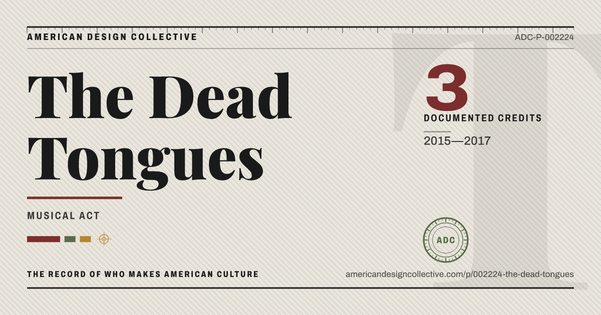 Registry card for The Dead Tongues: the ADC seal, The Dead Tongues, and how much is on record.