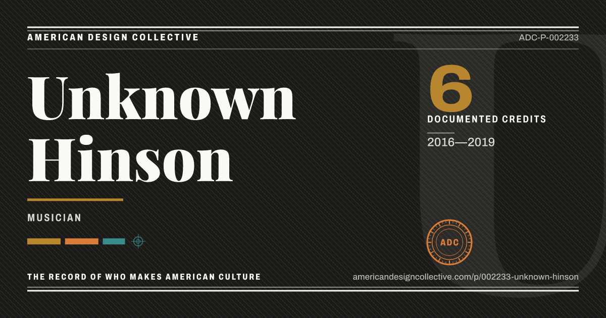 Registry card for Unknown Hinson: the ADC seal, Unknown Hinson, and how much is on record.