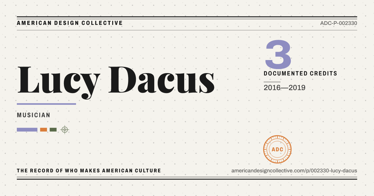 Registry card for Lucy Dacus: the ADC seal, Lucy Dacus, and how much is on record.