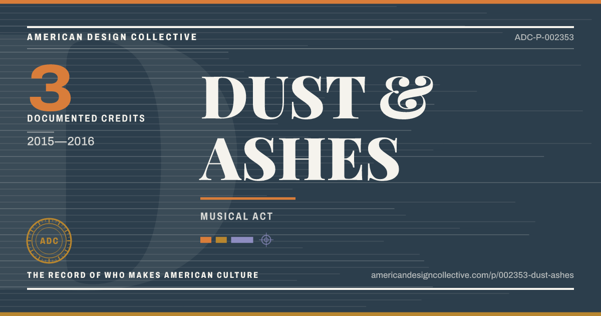 Registry card for DUST & ASHES: the ADC seal, DUST & ASHES, and how much is on record.