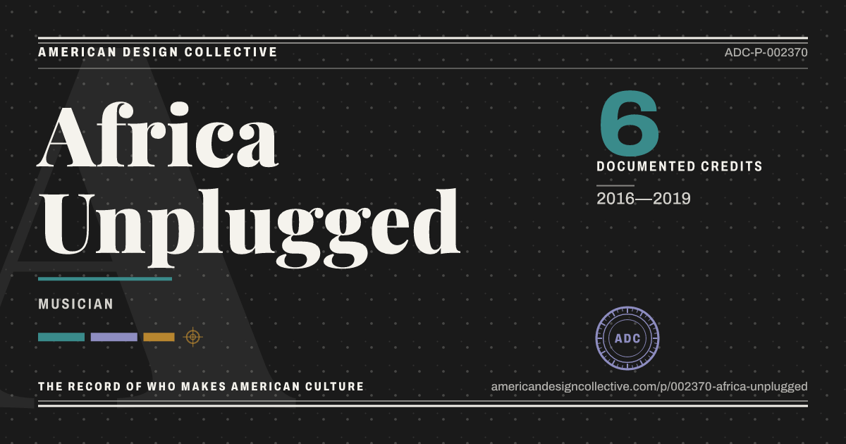 Registry card for Africa Unplugged: the ADC seal, Africa Unplugged, and how much is on record.