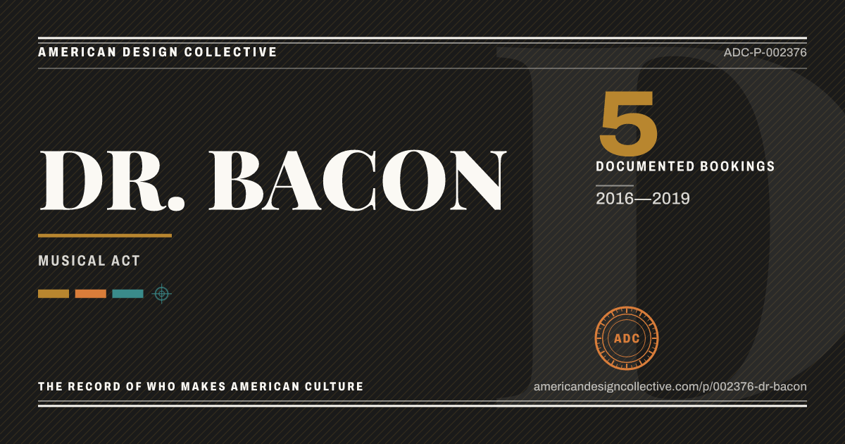 Registry card for DR. BACON: the ADC seal, DR. BACON, and how much is on record.