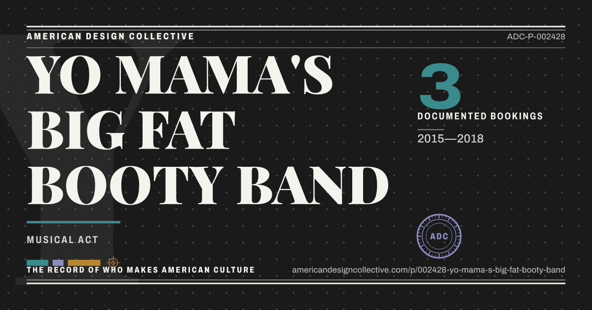 Registry card for YO MAMA'S BIG FAT BOOTY BAND: the ADC seal, YO MAMA'S BIG FAT BOOTY BAND, and how much is on record.