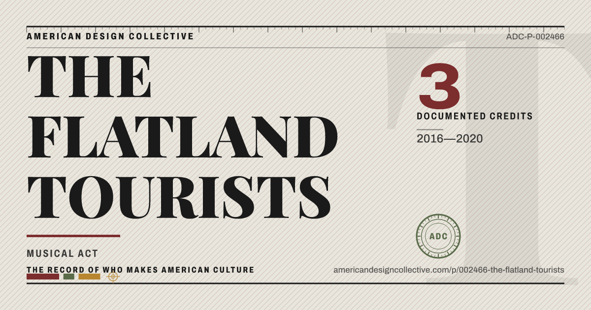 Registry card for THE FLATLAND TOURISTS: the ADC seal, THE FLATLAND TOURISTS, and how much is on record.