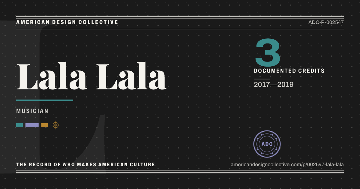 Registry card for Lala Lala: the ADC seal, Lala Lala, and how much is on record.