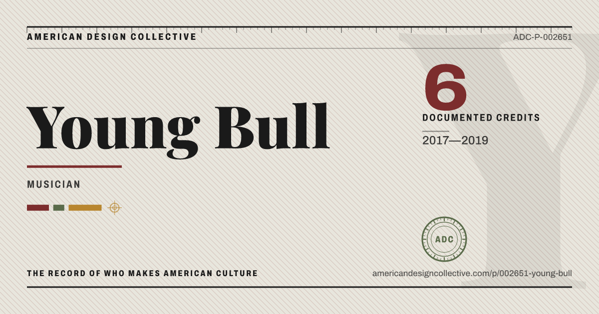 Registry card for Young Bull: the ADC seal, Young Bull, and how much is on record.