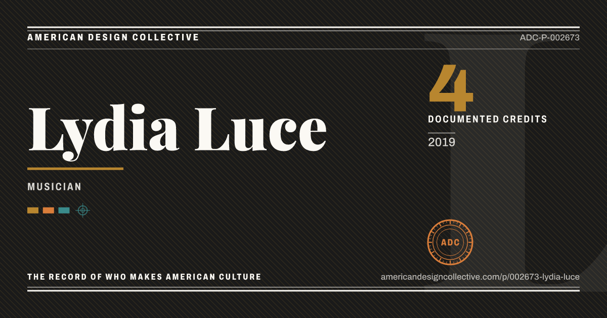Registry card for Lydia Luce: the ADC seal, Lydia Luce, and how much is on record.
