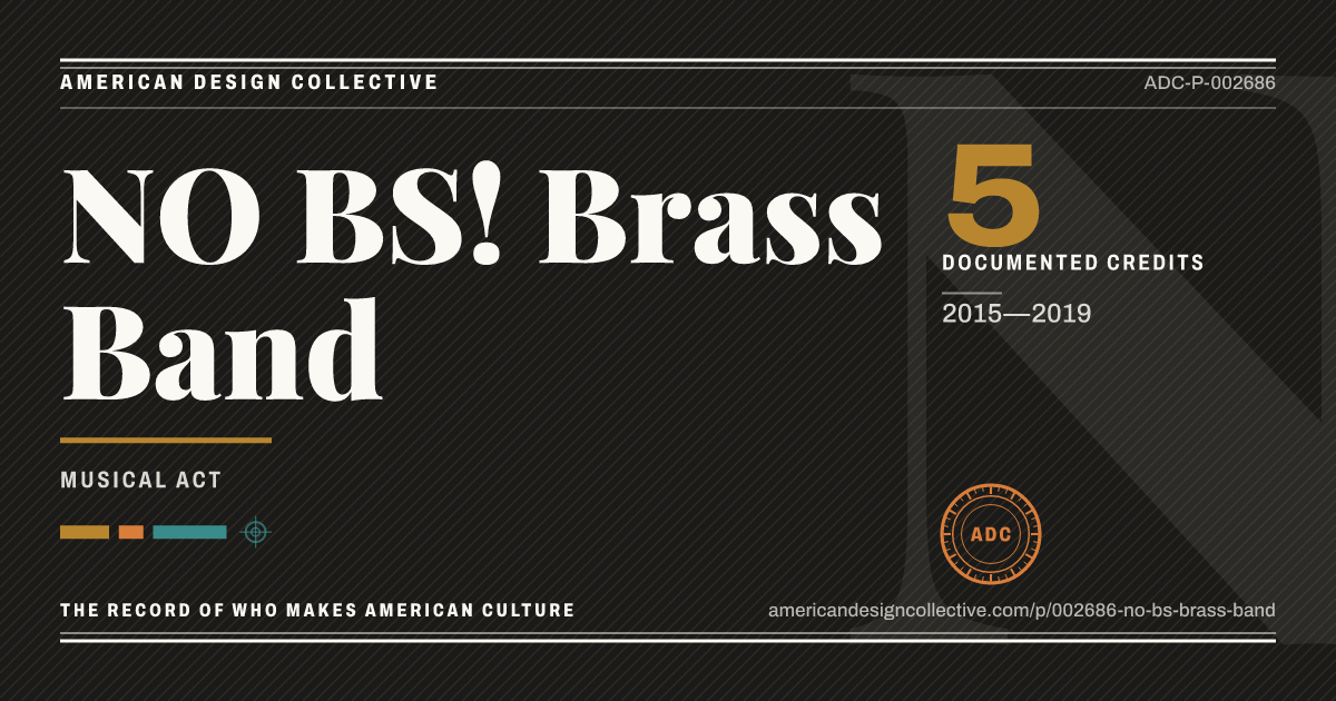 Registry card for NO BS! Brass Band: the ADC seal, NO BS! Brass Band, and how much is on record.