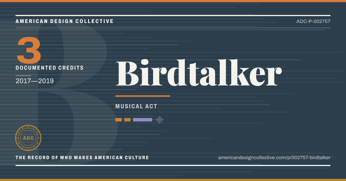 Registry card for Birdtalker: the ADC seal, Birdtalker, and how much is on record.