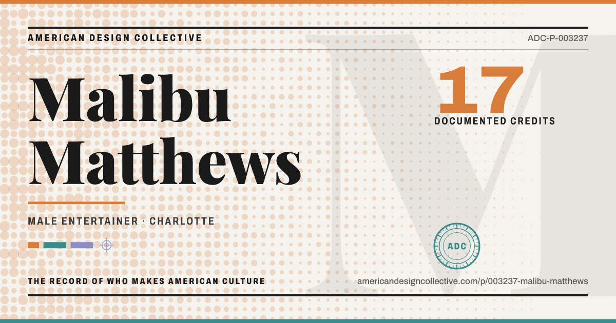 Registry card for Malibu Matthews: the ADC seal, Malibu Matthews, and how much is on record.