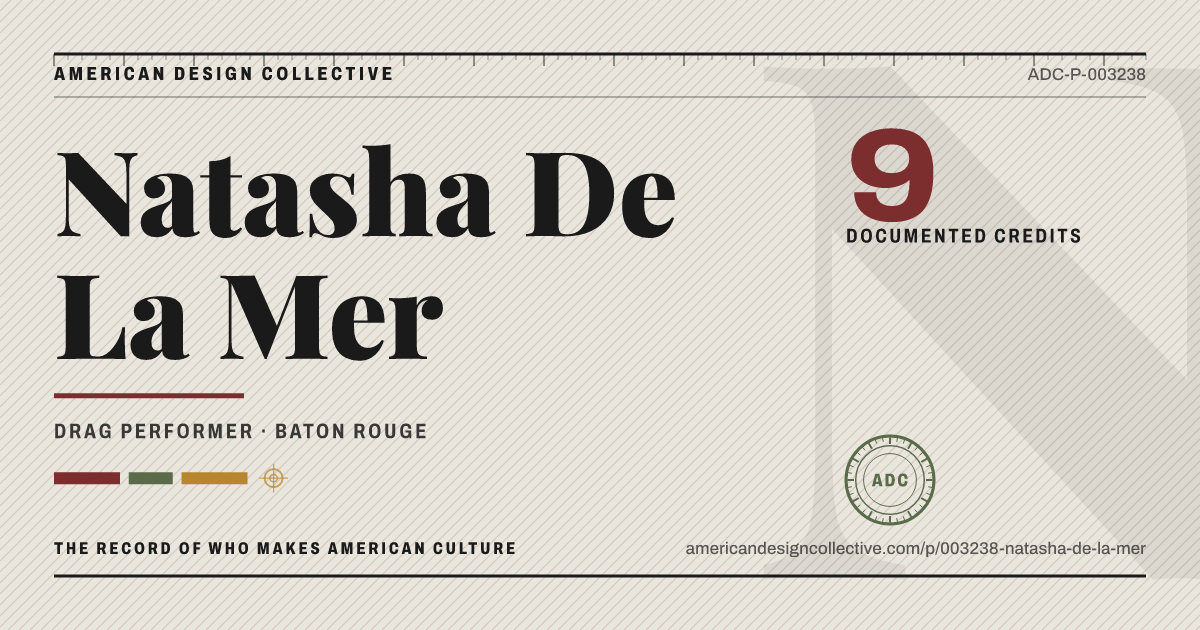 Registry card for Natasha De La Mer: the ADC seal, Natasha De La Mer, and how much is on record.
