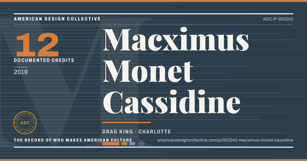 Registry card for Macximus Monet Cassidine: the ADC seal, Macximus Monet Cassidine, and how much is on record.