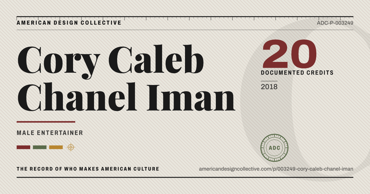Registry card for Cory Caleb Chanel Iman: the ADC seal, Cory Caleb Chanel Iman, and how much is on record.