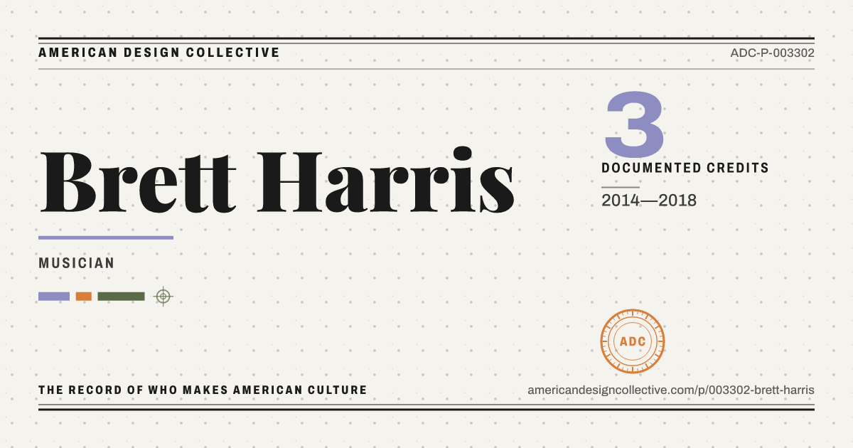 Registry card for Brett Harris: the ADC seal, Brett Harris, and how much is on record.