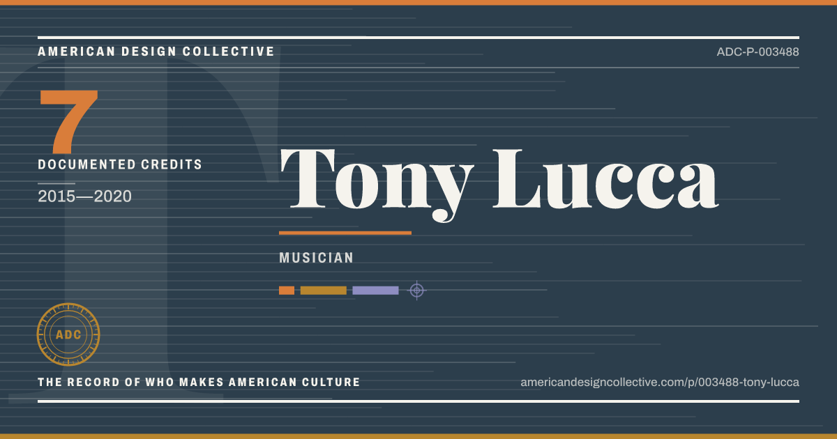 Registry card for Tony Lucca: the ADC seal, Tony Lucca, and how much is on record.