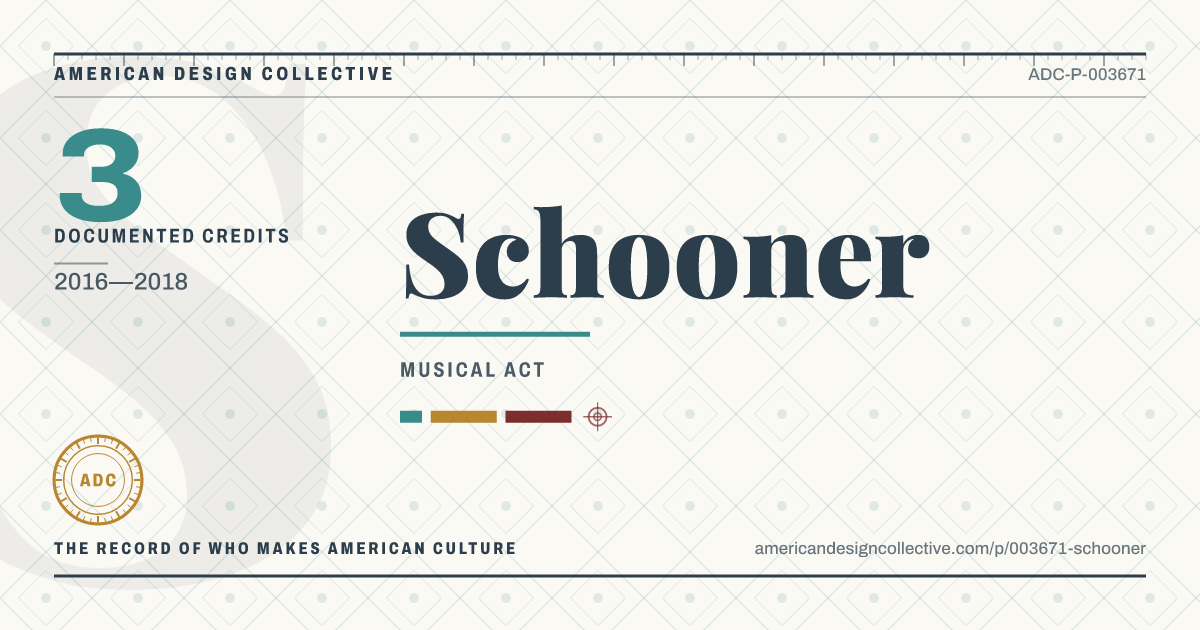 Registry card for Schooner: the ADC seal, Schooner, and how much is on record.