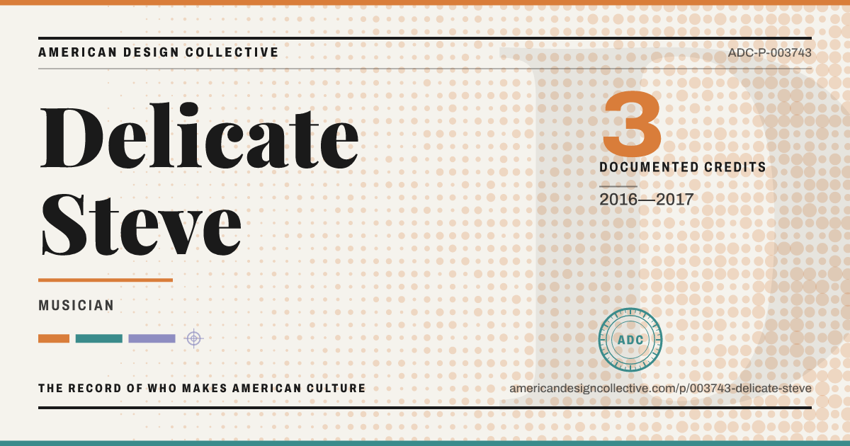 Registry card for Delicate Steve: the ADC seal, Delicate Steve, and how much is on record.