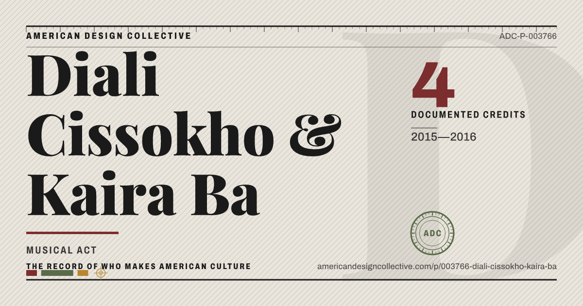 Registry card for Diali Cissokho & Kaira Ba: the ADC seal, Diali Cissokho & Kaira Ba, and how much is on record.
