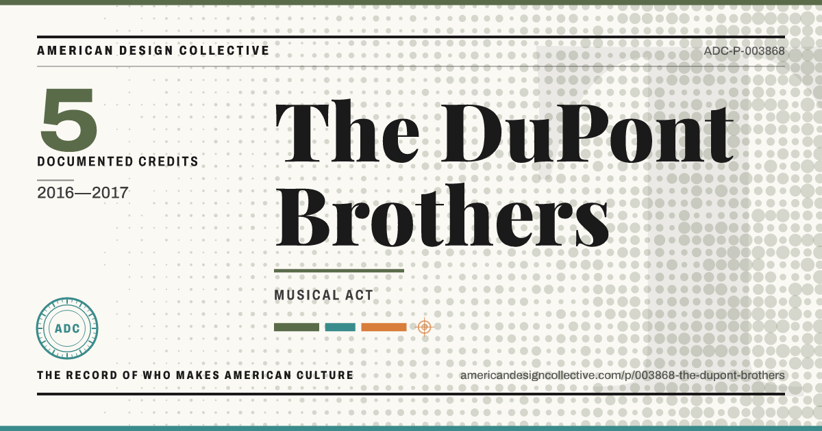 Registry card for The DuPont Brothers: the ADC seal, The DuPont Brothers, and how much is on record.