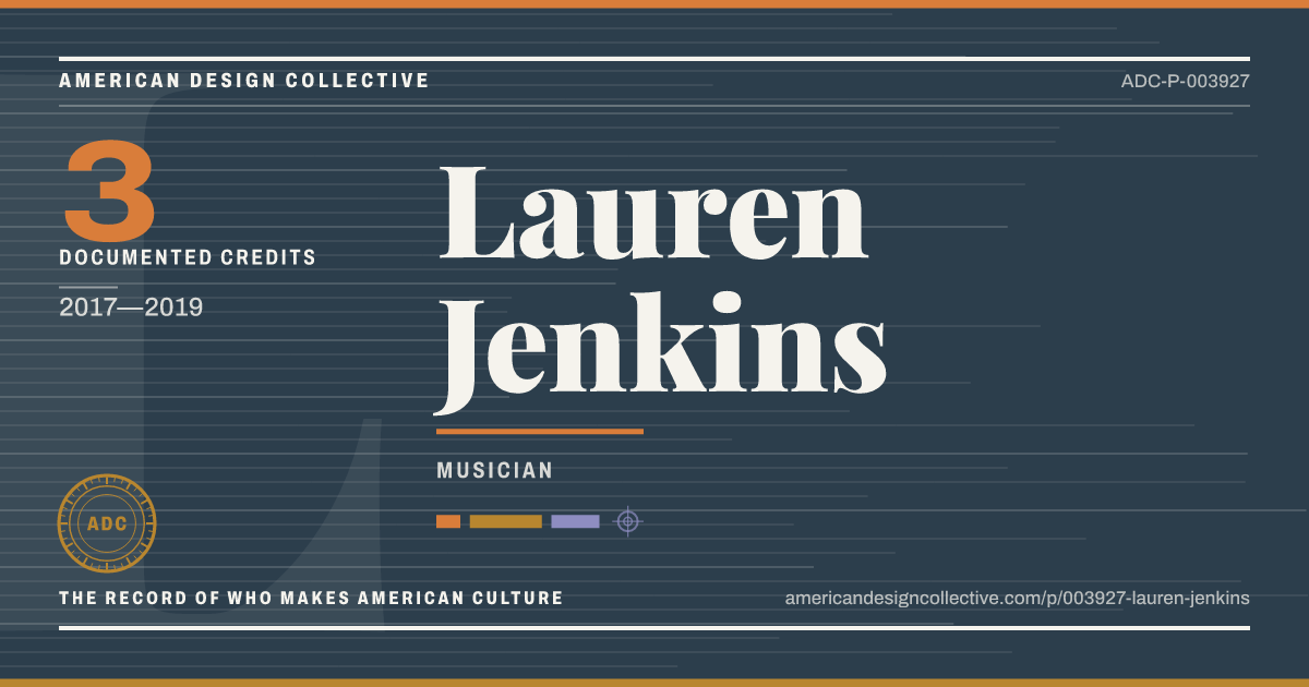 Registry card for Lauren Jenkins: the ADC seal, Lauren Jenkins, and how much is on record.