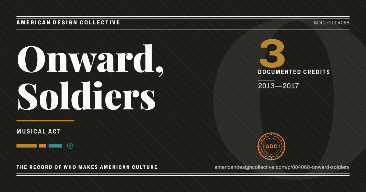 Registry card for Onward, Soldiers: the ADC seal, Onward, Soldiers, and how much is on record.