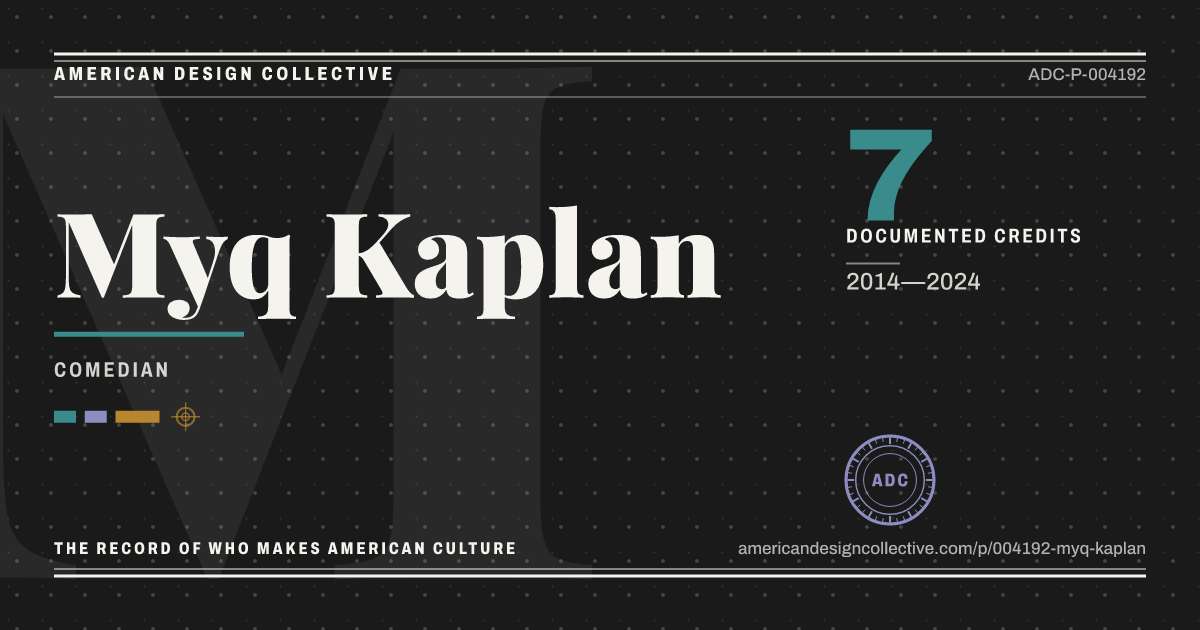 Registry card for Myq Kaplan: the ADC seal, Myq Kaplan, and how much is on record.