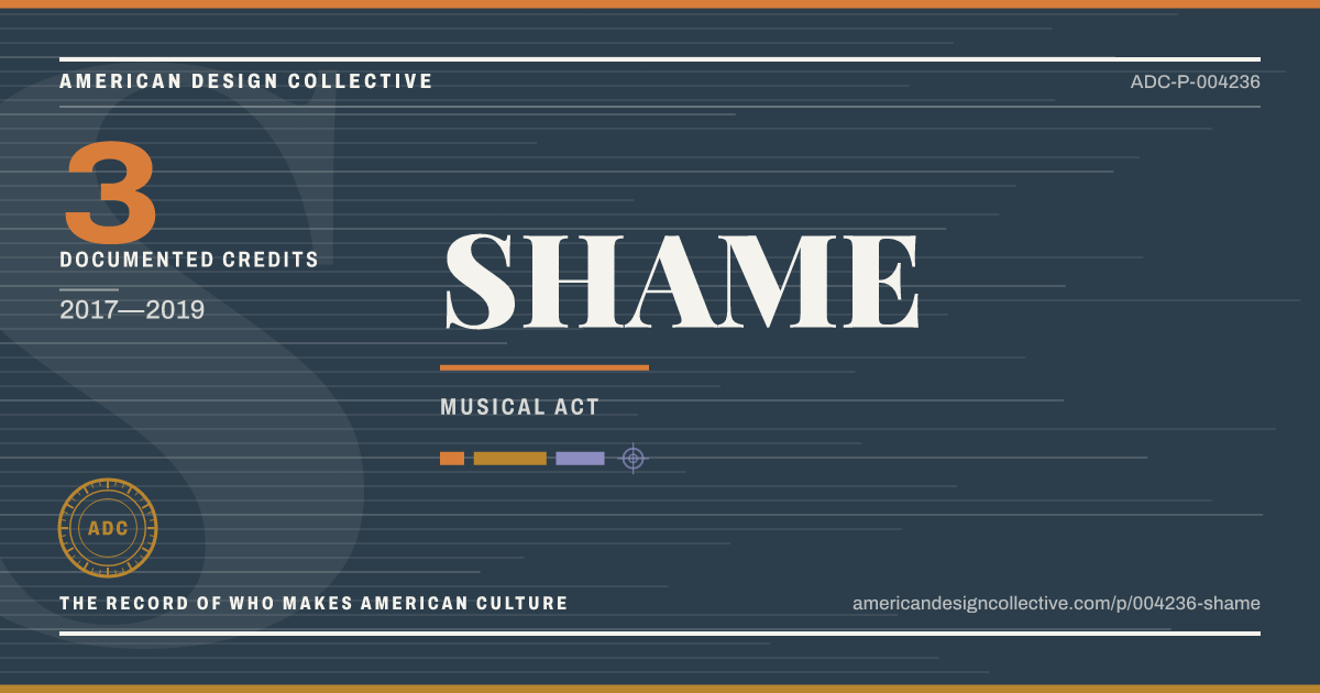 Registry card for SHAME: the ADC seal, SHAME, and how much is on record.