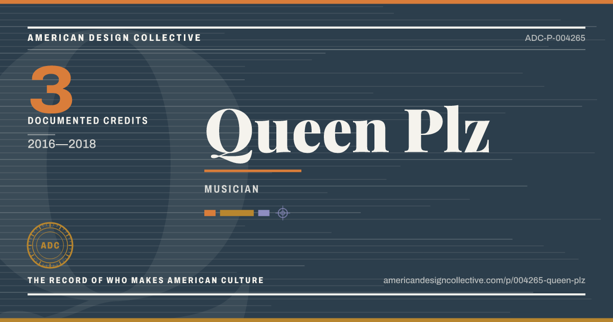 Registry card for Queen Plz: the ADC seal, Queen Plz, and how much is on record.