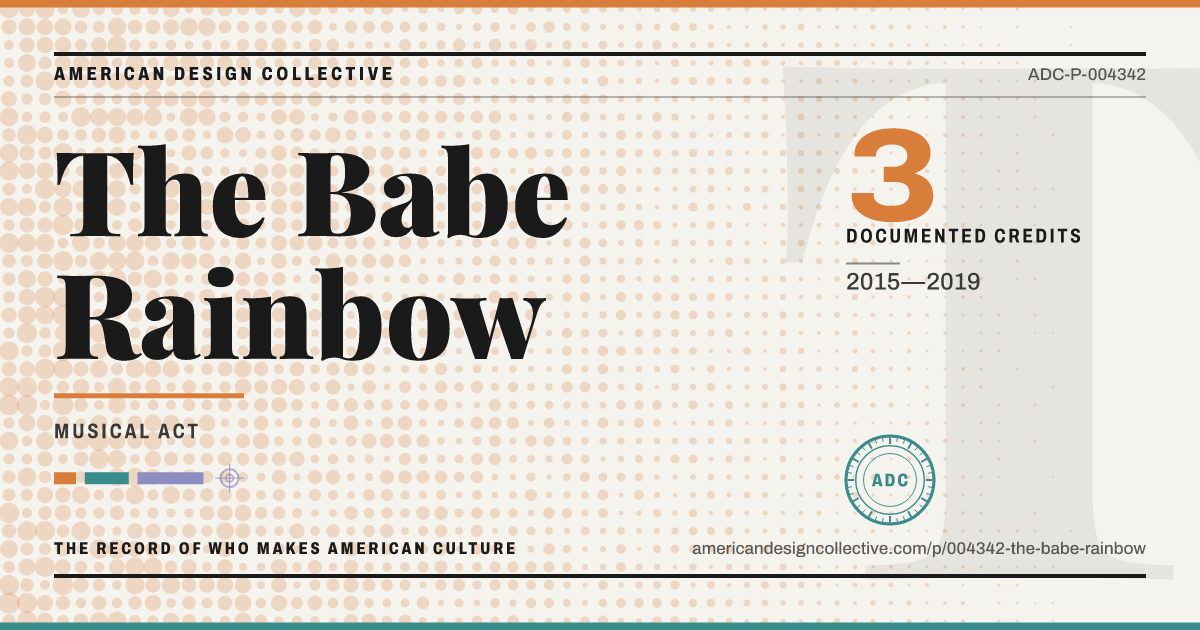 Registry card for The Babe Rainbow: the ADC seal, The Babe Rainbow, and how much is on record.