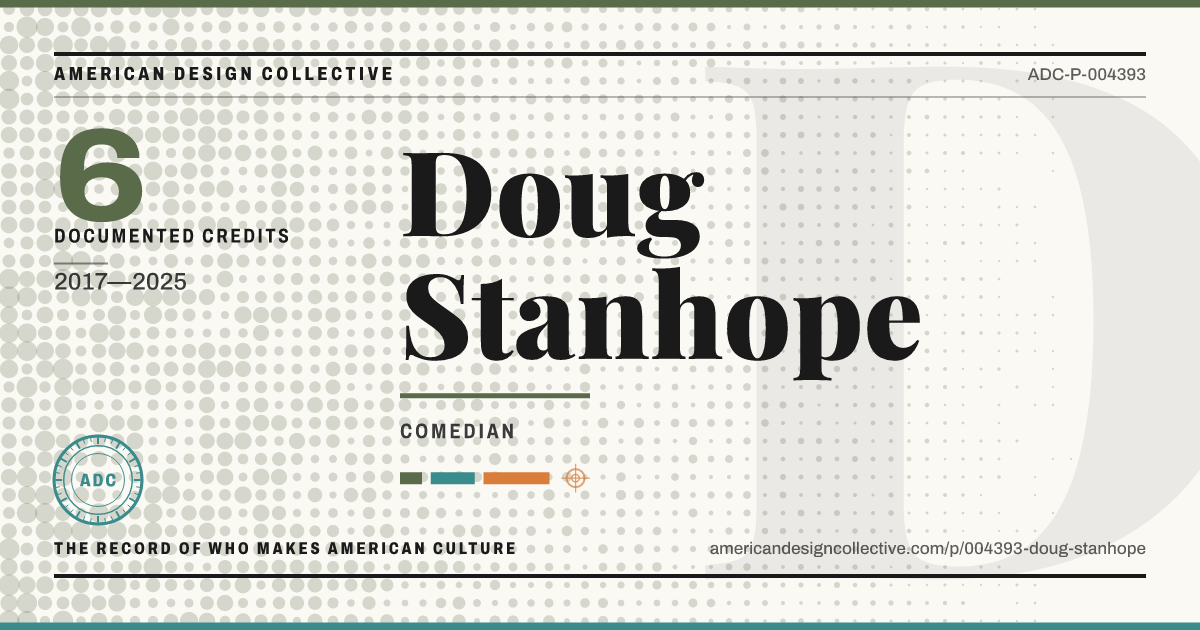 Registry card for Doug Stanhope: the ADC seal, Doug Stanhope, and how much is on record.