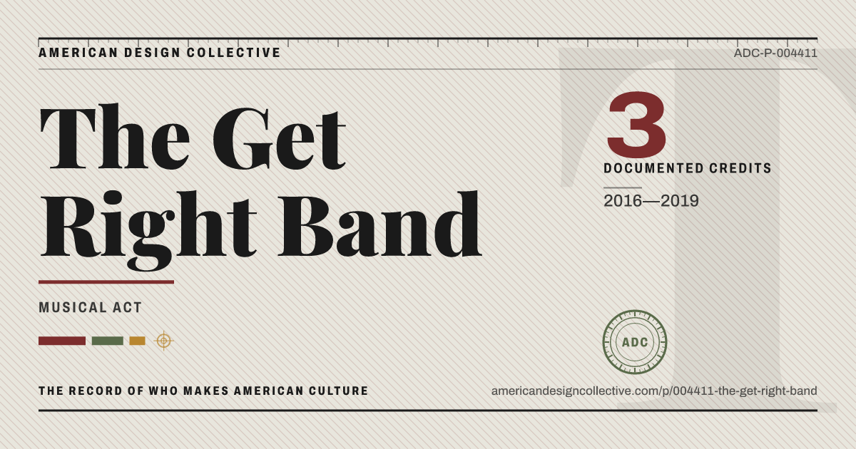 Registry card for The Get Right Band: the ADC seal, The Get Right Band, and how much is on record.