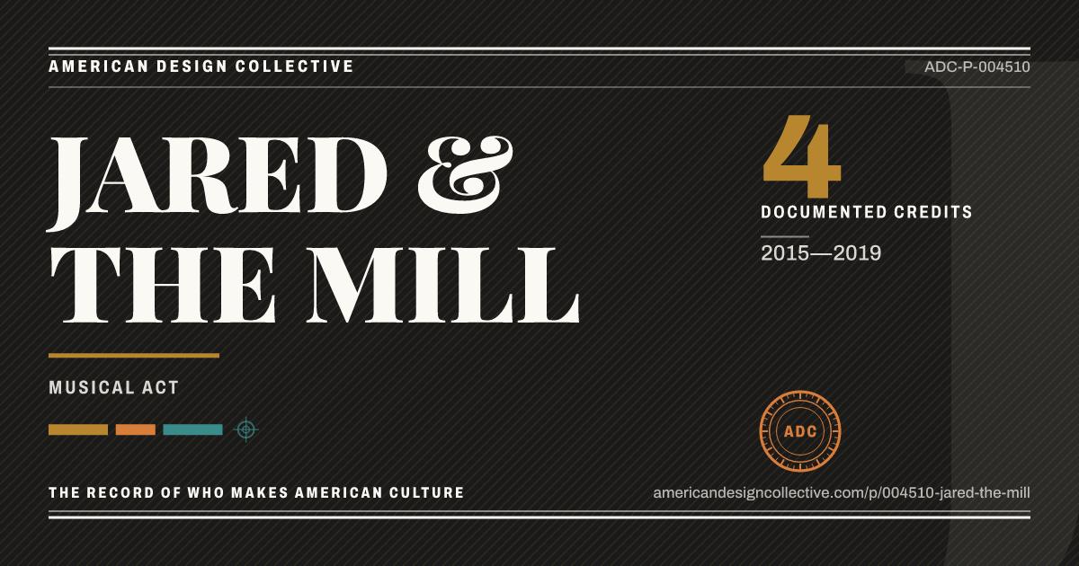 Registry card for JARED & THE MILL: the ADC seal, JARED & THE MILL, and how much is on record.