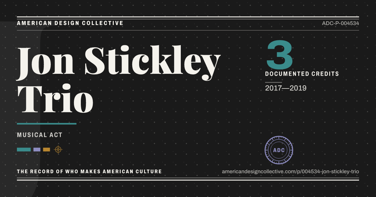 Registry card for Jon Stickley Trio: the ADC seal, Jon Stickley Trio, and how much is on record.