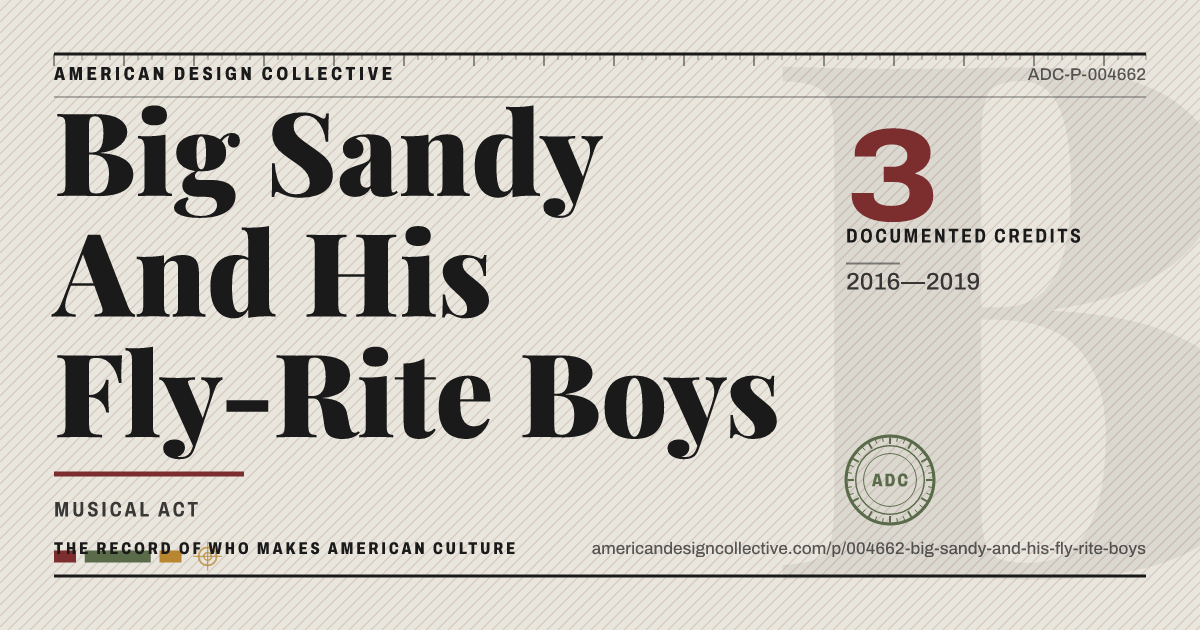 Registry card for Big Sandy And His Fly-Rite Boys: the ADC seal, Big Sandy And His Fly-Rite Boys, and how much is on record.