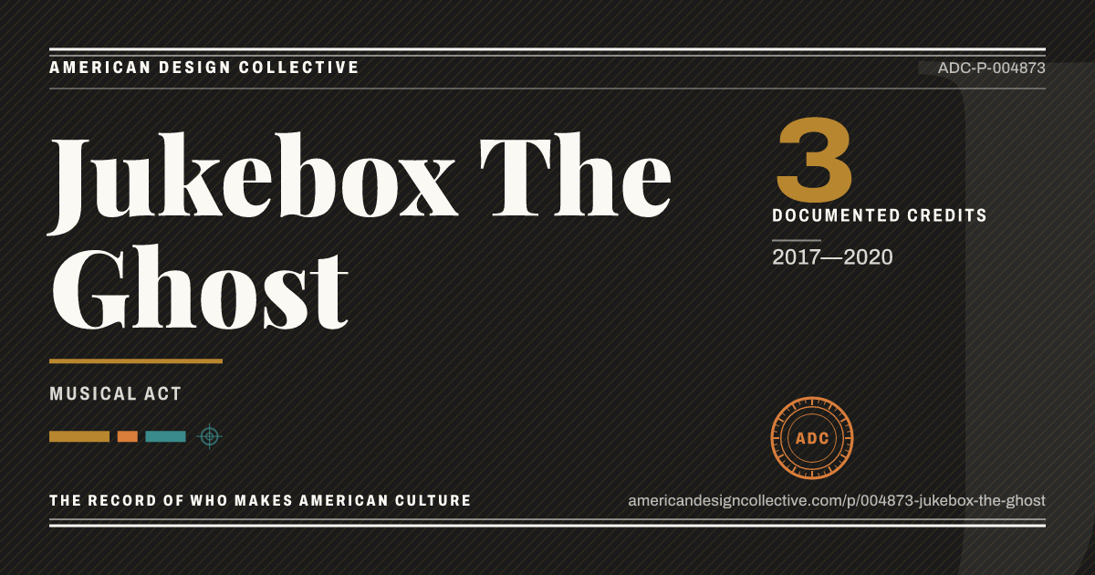 Registry card for Jukebox The Ghost: the ADC seal, Jukebox The Ghost, and how much is on record.