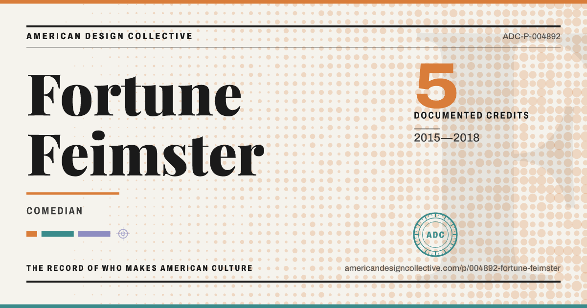 Registry card for Fortune Feimster: the ADC seal, Fortune Feimster, and how much is on record.