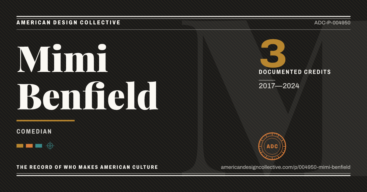 Registry card for Mimi Benfield: the ADC seal, Mimi Benfield, and how much is on record.