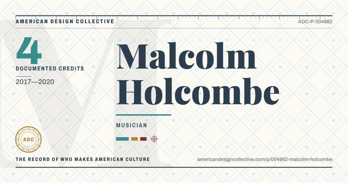 Registry card for Malcolm Holcombe: the ADC seal, Malcolm Holcombe, and how much is on record.