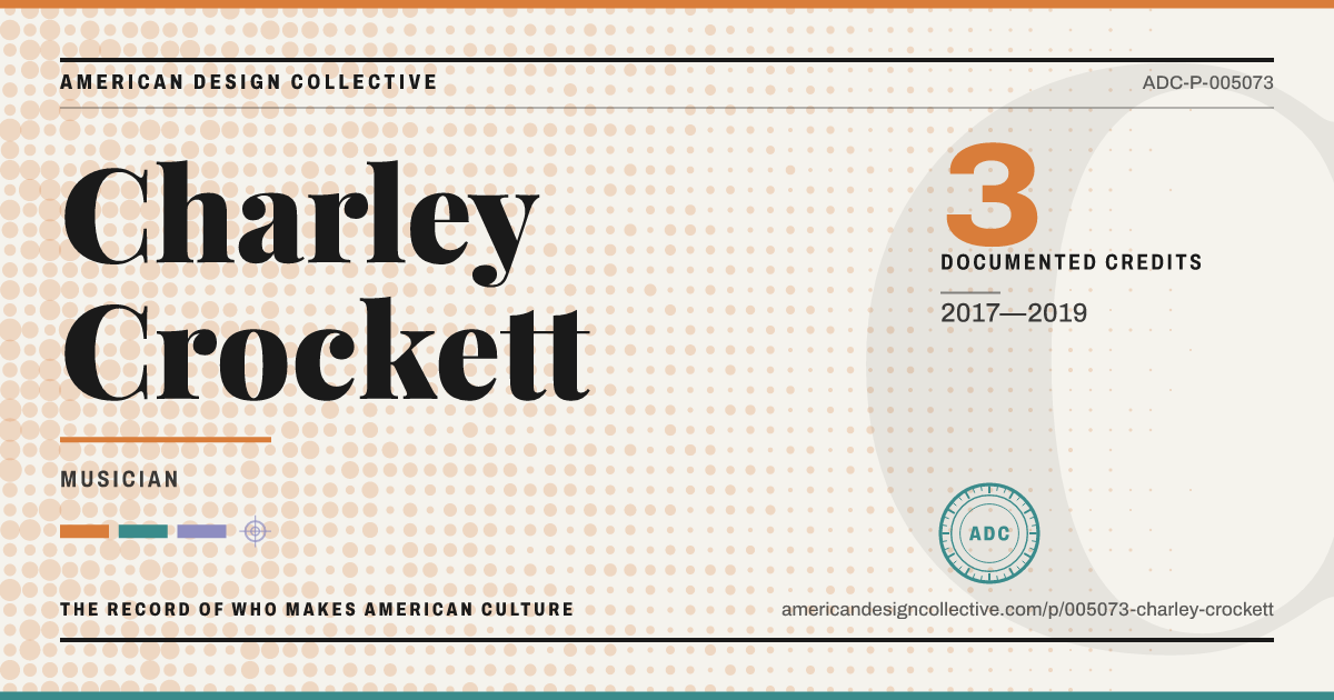 Registry card for Charley Crockett: the ADC seal, Charley Crockett, and how much is on record.