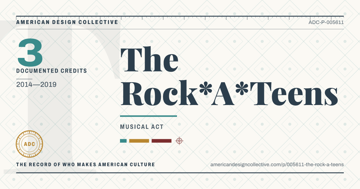 Registry card for The Rock*A*Teens: the ADC seal, The Rock*A*Teens, and how much is on record.