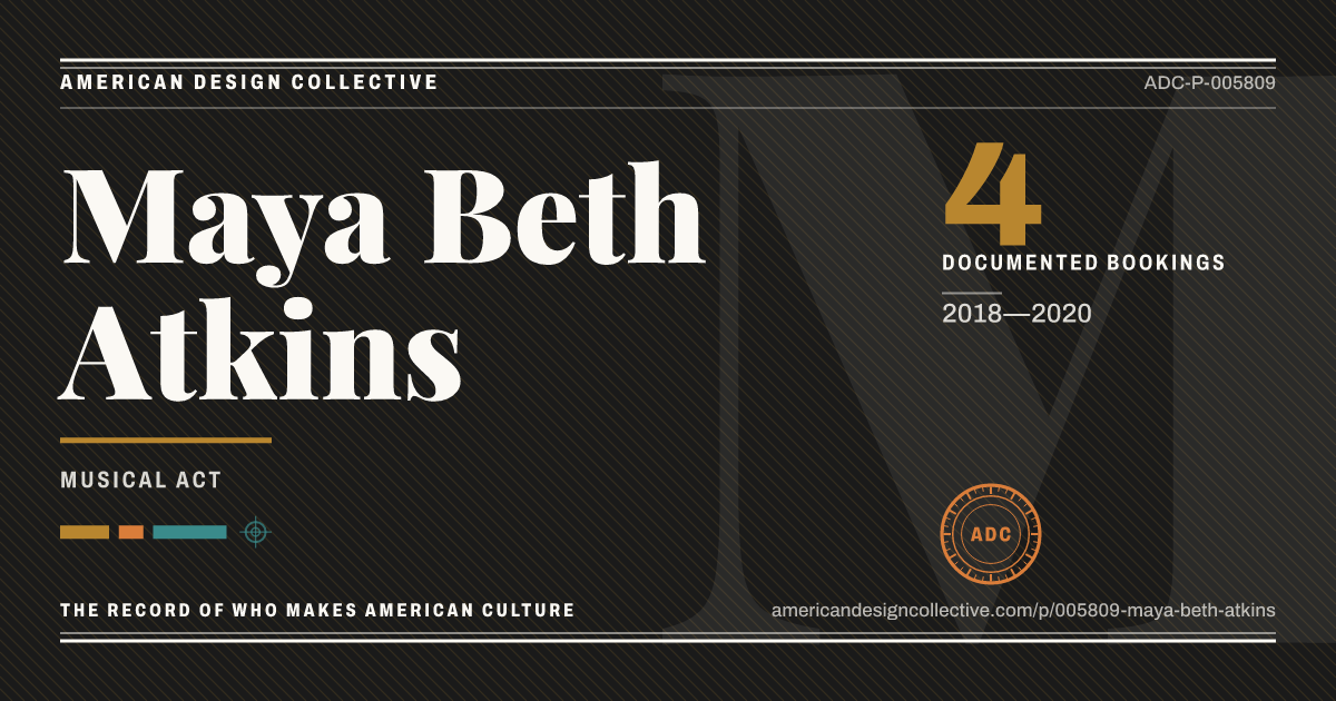Registry card for Maya Beth Atkins: the ADC seal, Maya Beth Atkins, and how much is on record.