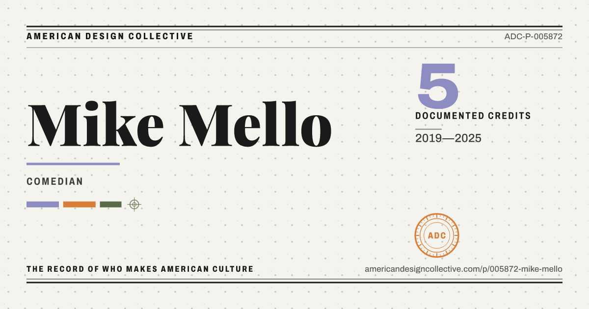 Registry card for Mike Mello: the ADC seal, Mike Mello, and how much is on record.
